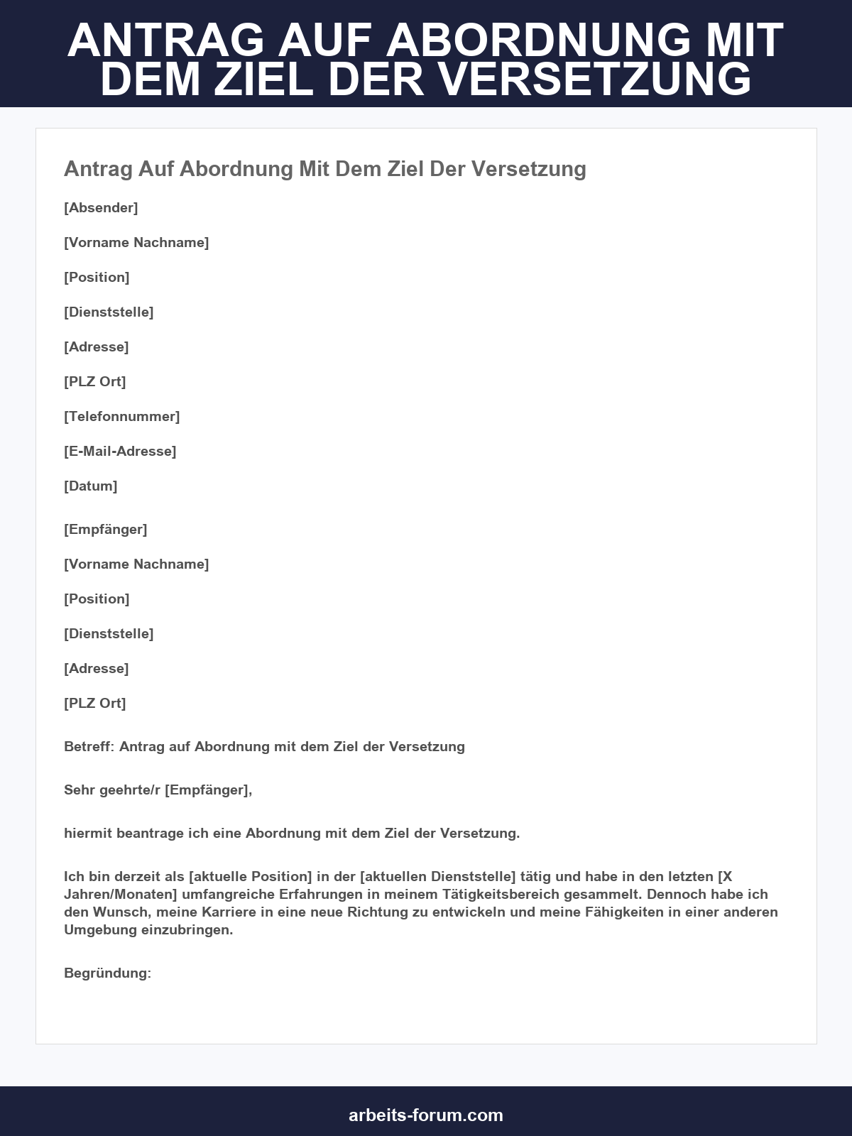 Antrag Auf Abordnung Mit Dem Ziel Der Versetzung Muster