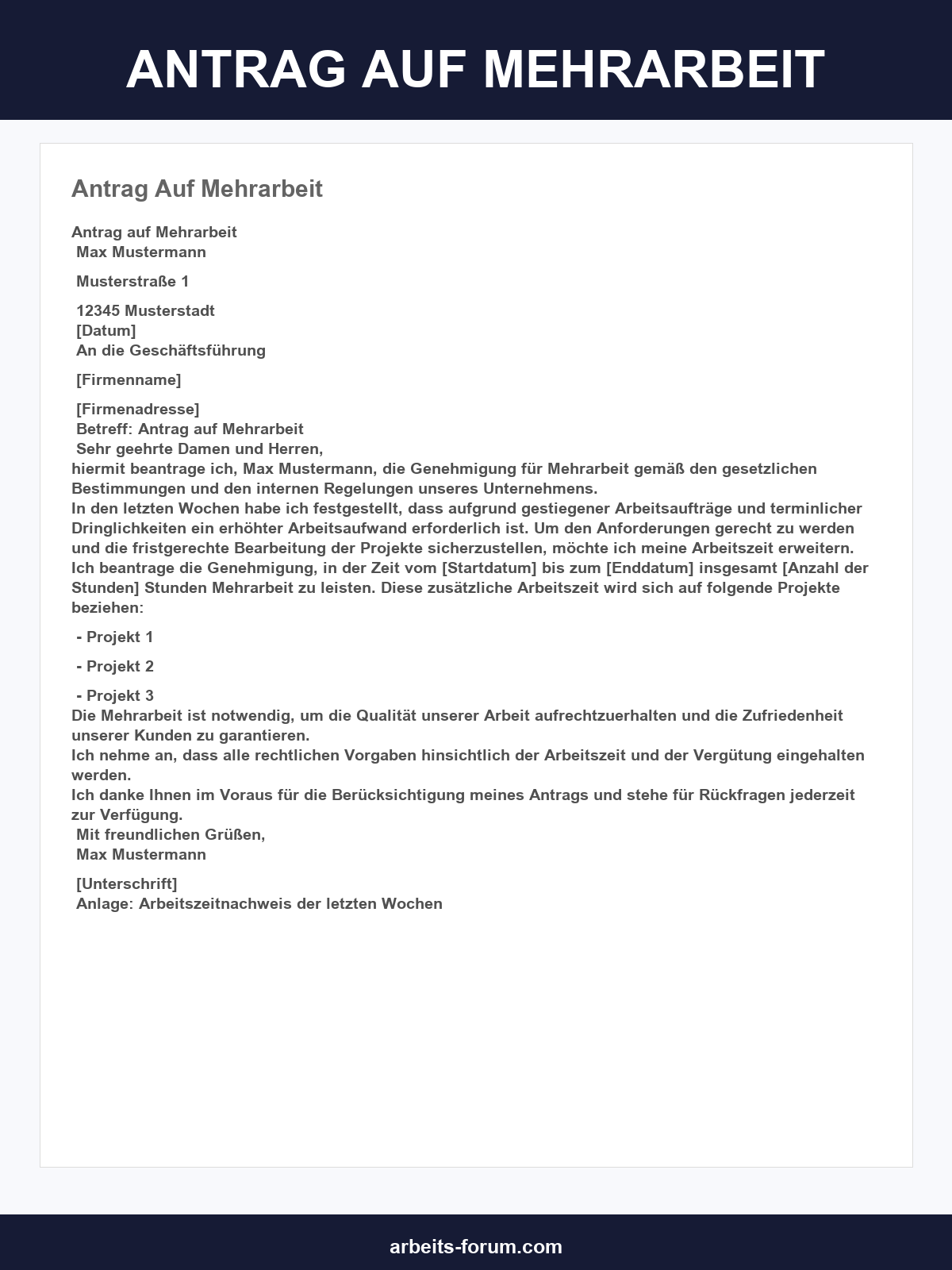 Antrag Auf Mehrarbeit Vorlage