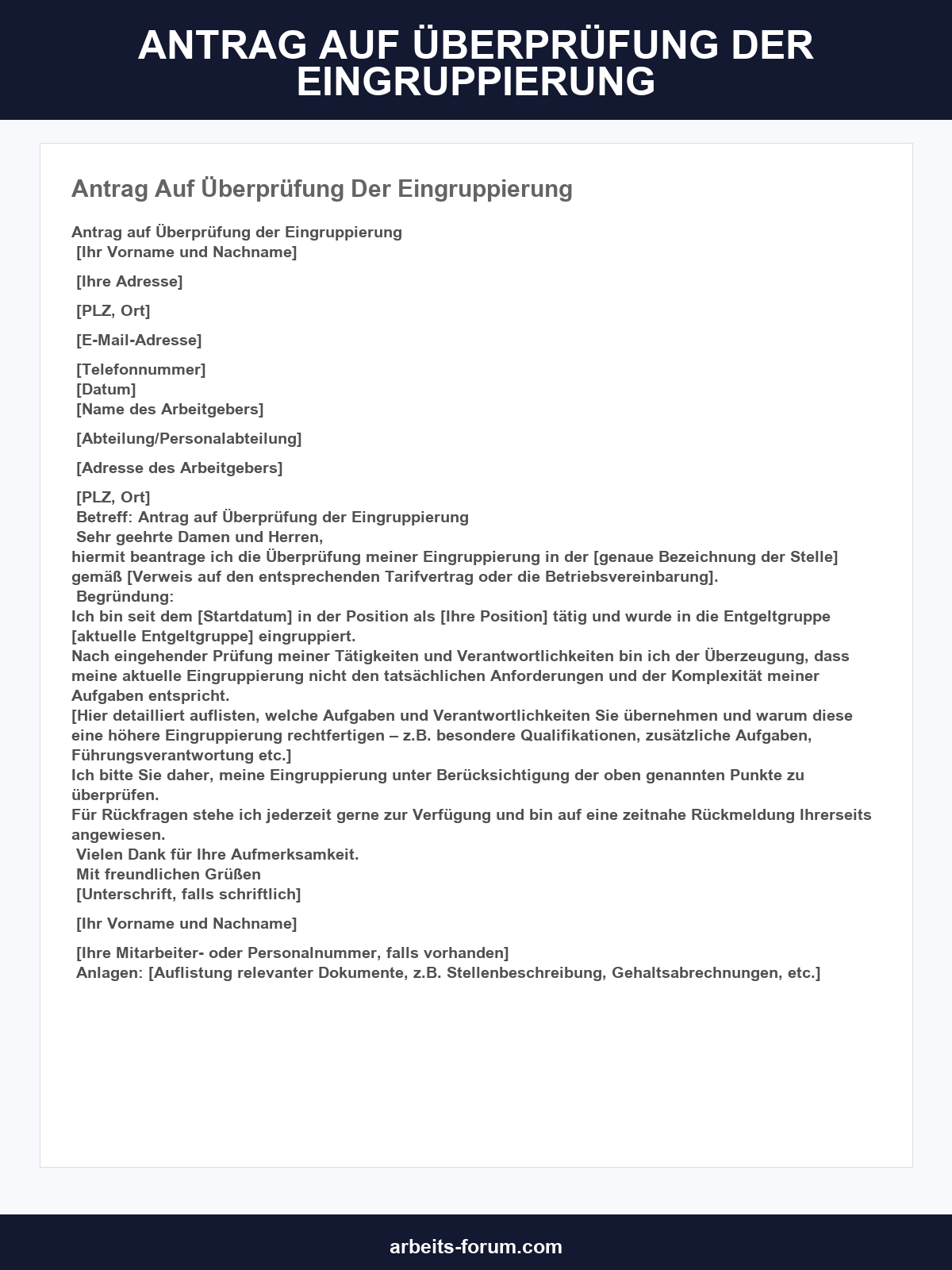 Antrag Auf Überprüfung Der Eingruppierung Muster