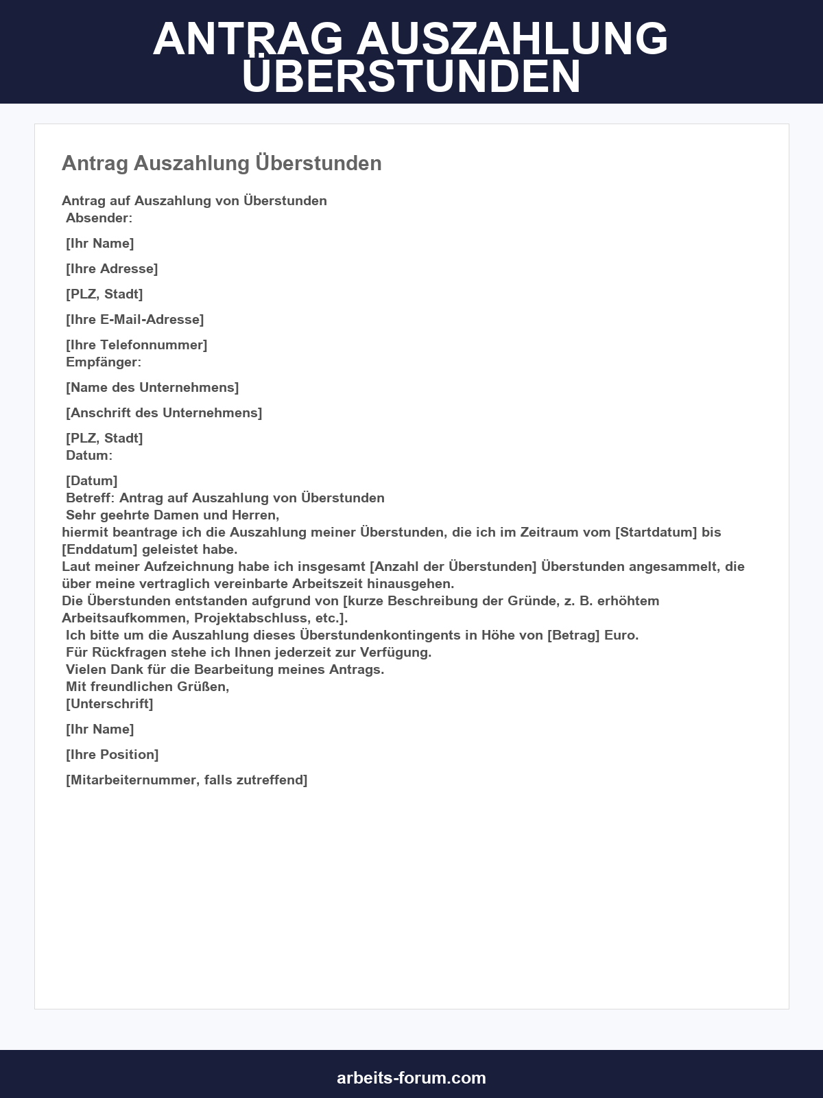 Antrag Auszahlung Überstunden Muster