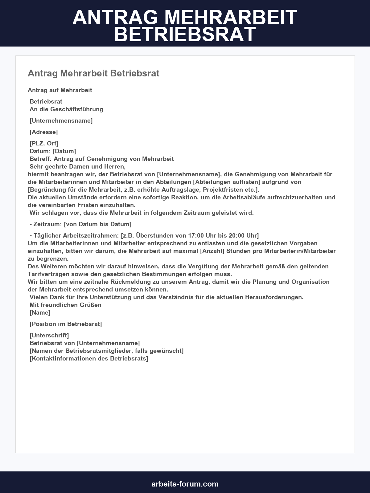 Antrag Mehrarbeit Betriebsrat Muster