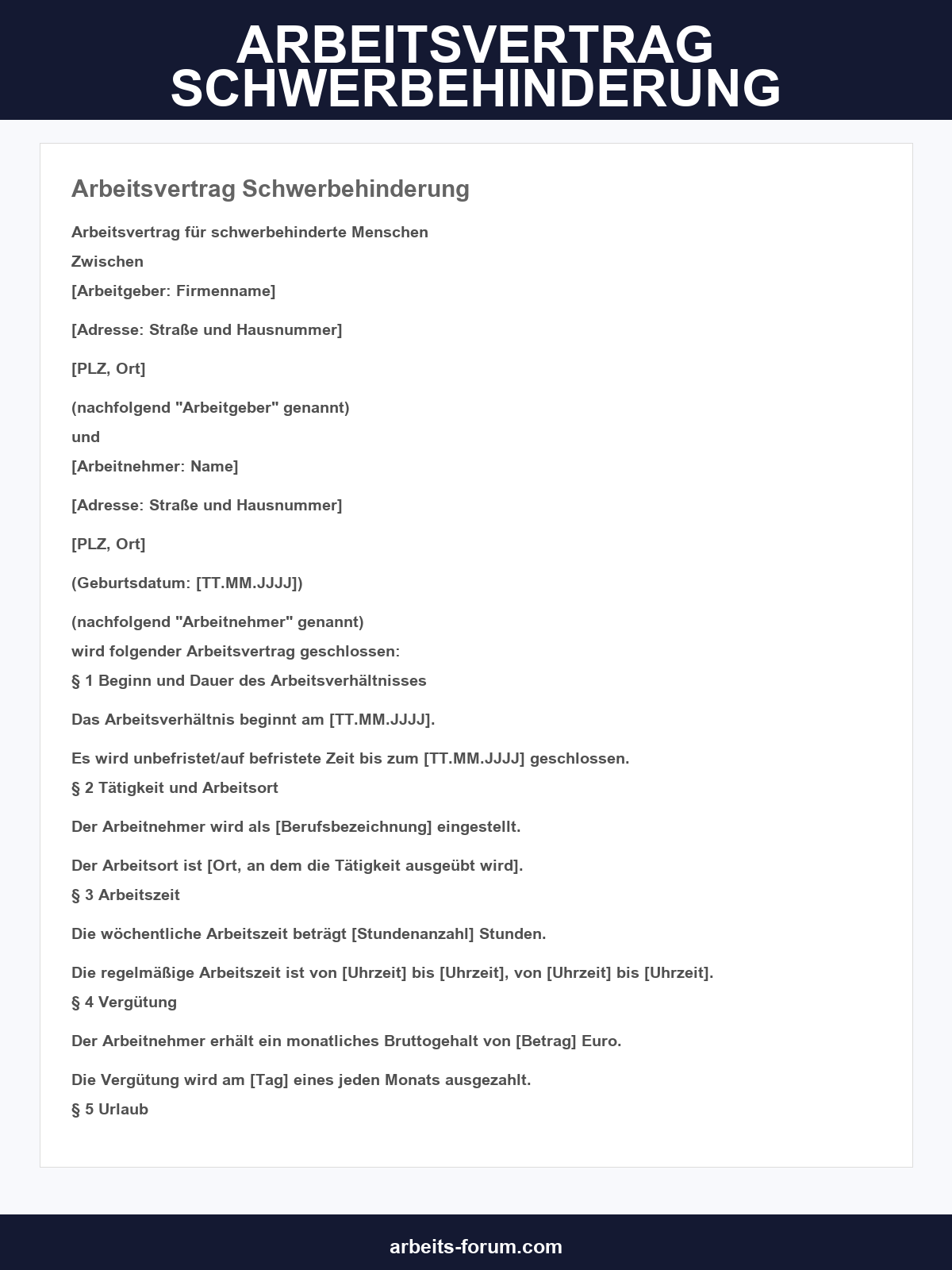 Arbeitsvertrag Schwerbehinderung Muster