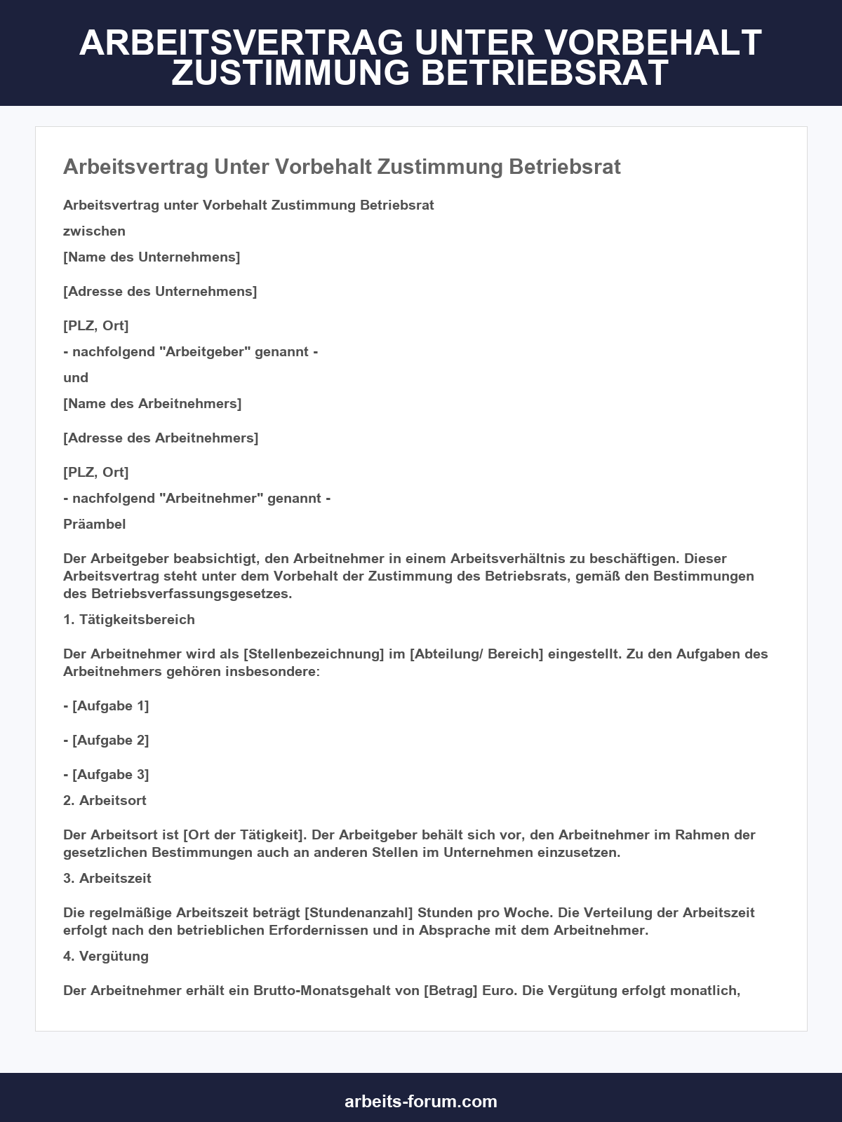 Arbeitsvertrag Unter Vorbehalt Zustimmung Betriebsrat Muster
