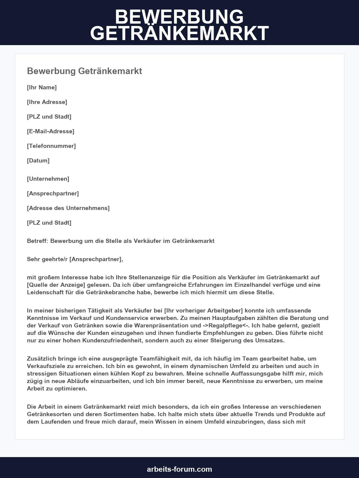 Bewerbung Getränkemarkt Vorlage