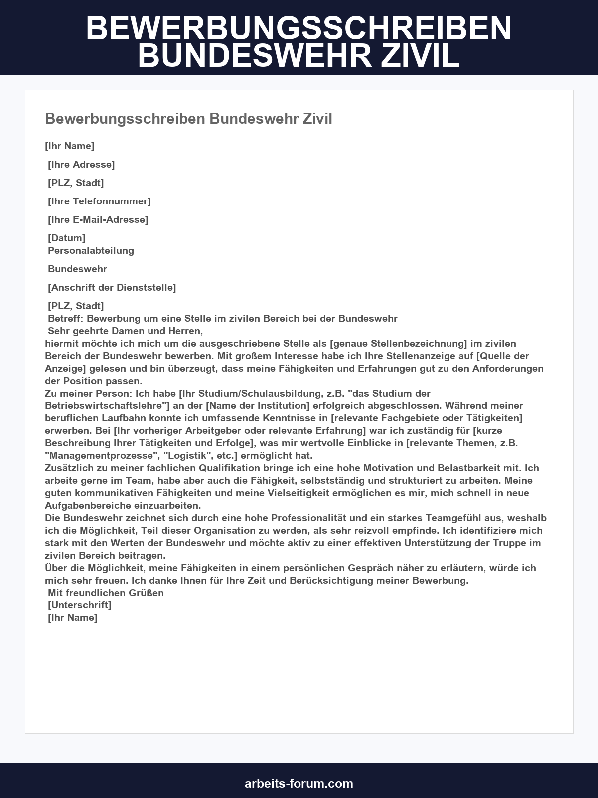 Bewerbungsschreiben Bundeswehr Zivil Muster
