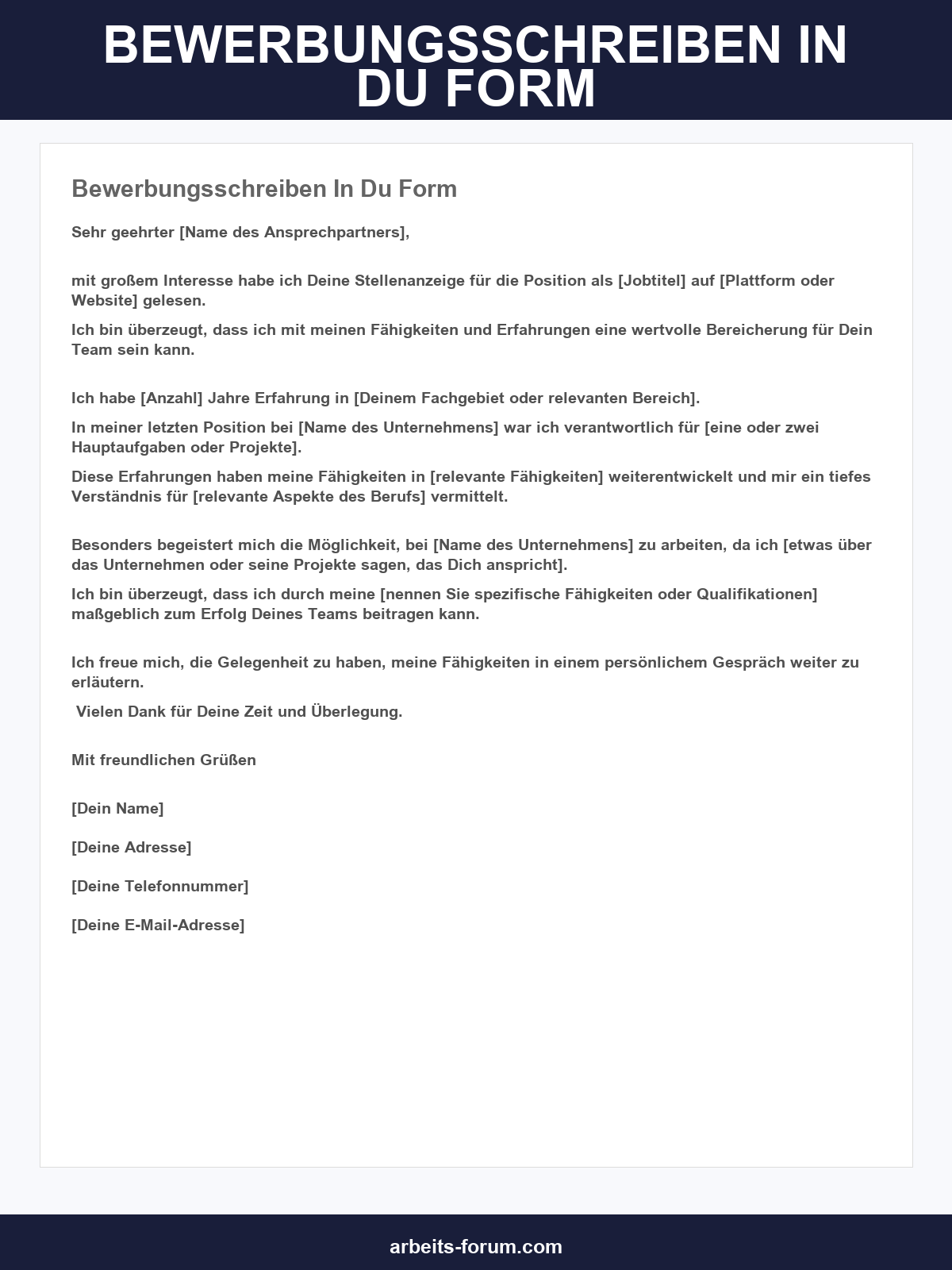 Bewerbungsschreiben In Du-Form Muster