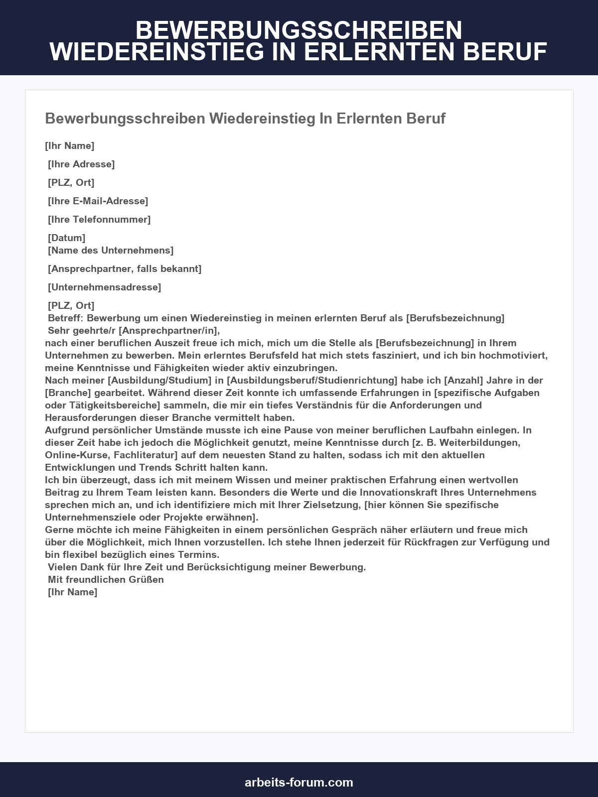 Bewerbungsschreiben Wiedereinstieg In Erlernten Beruf Muster