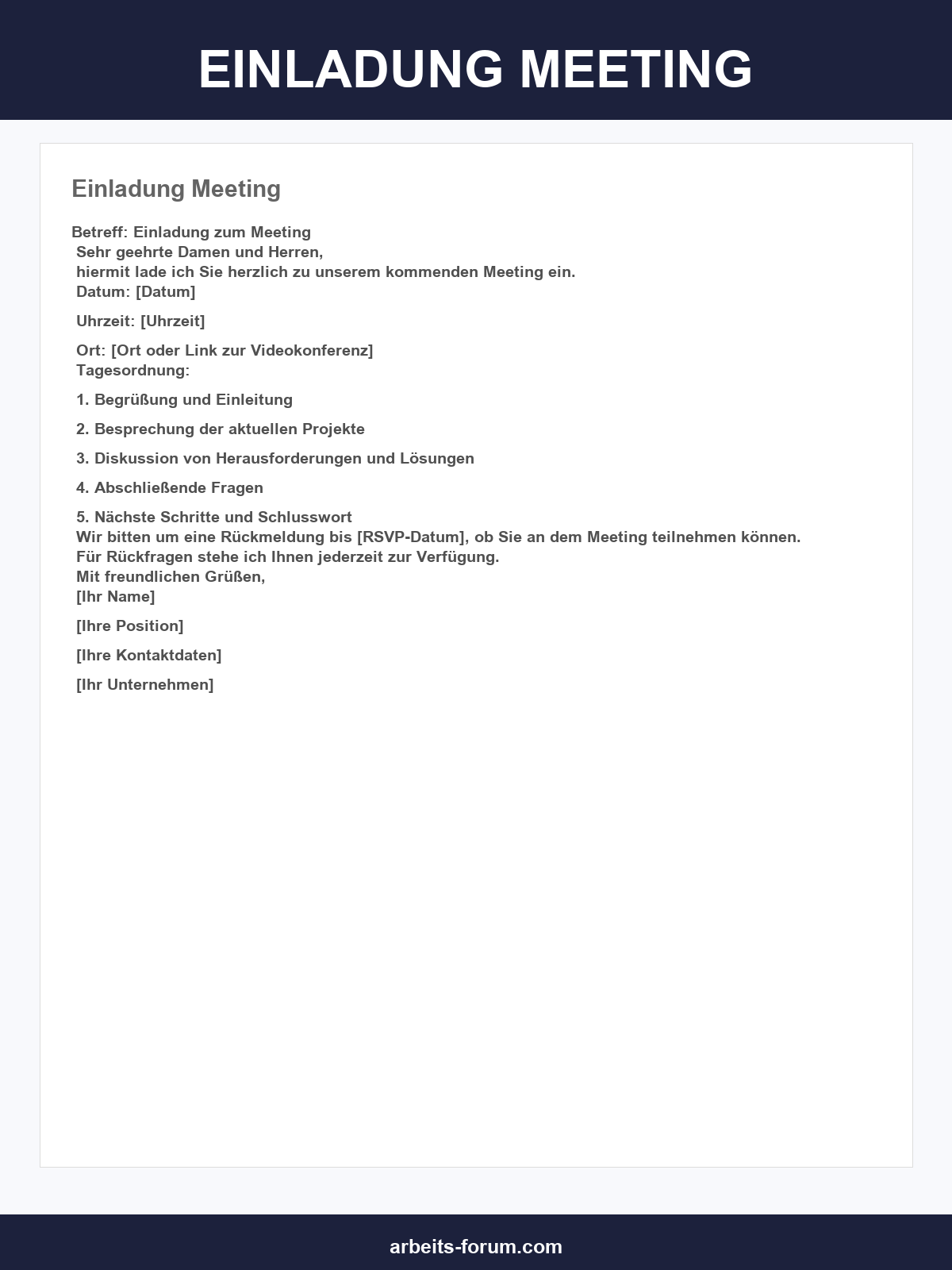 Einladung Meeting Vorlage