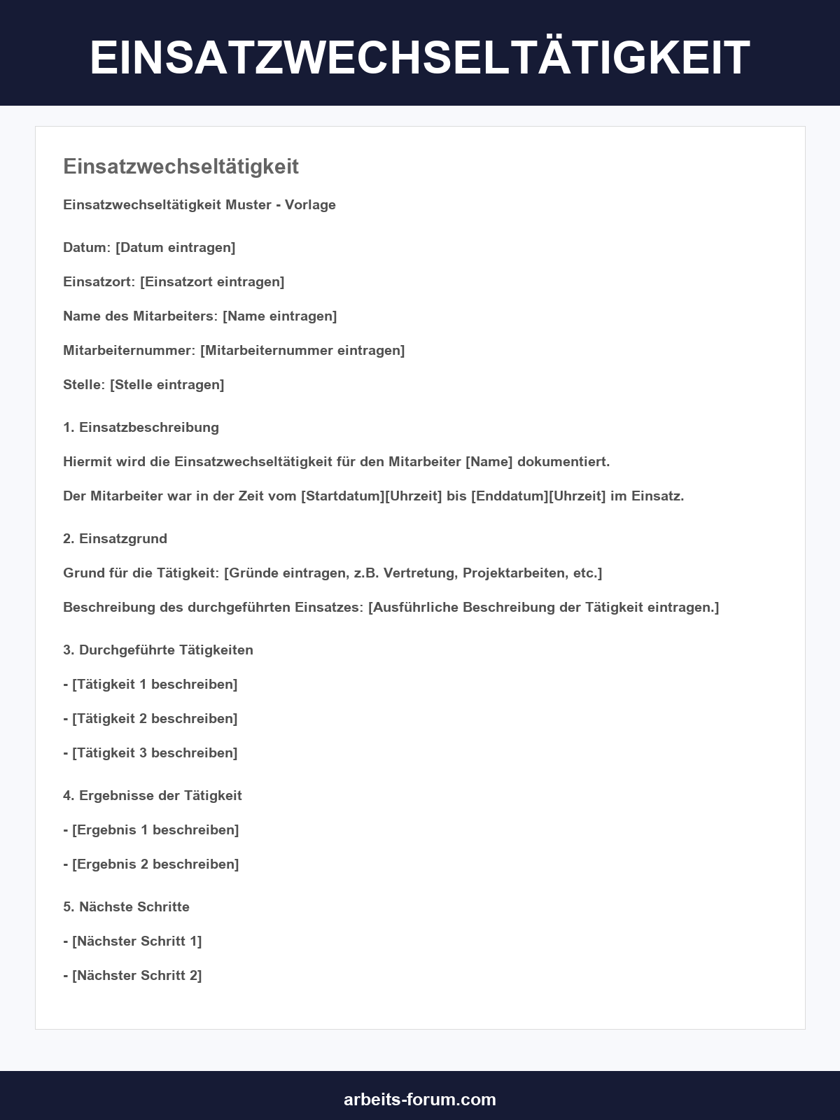 Einsatzwechseltätigkeit Formular
