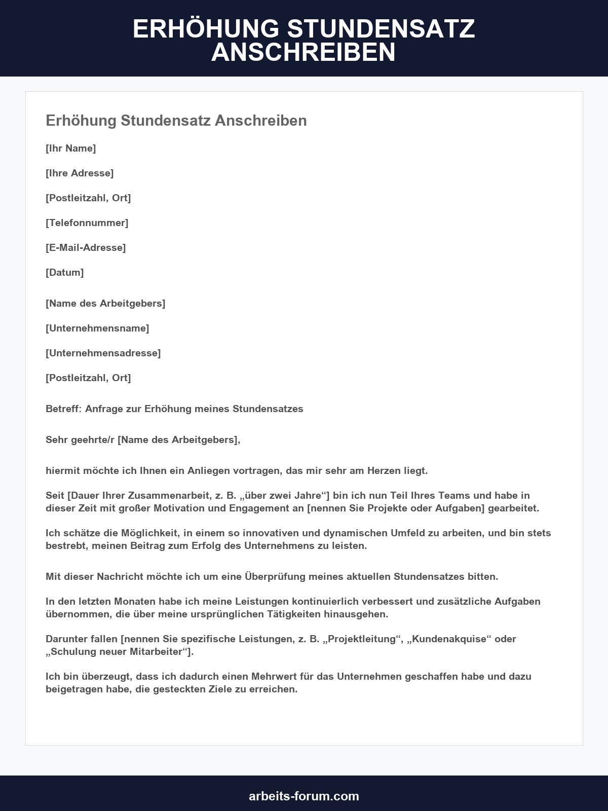 Erhöhung Stundensatz Anschreiben Muster