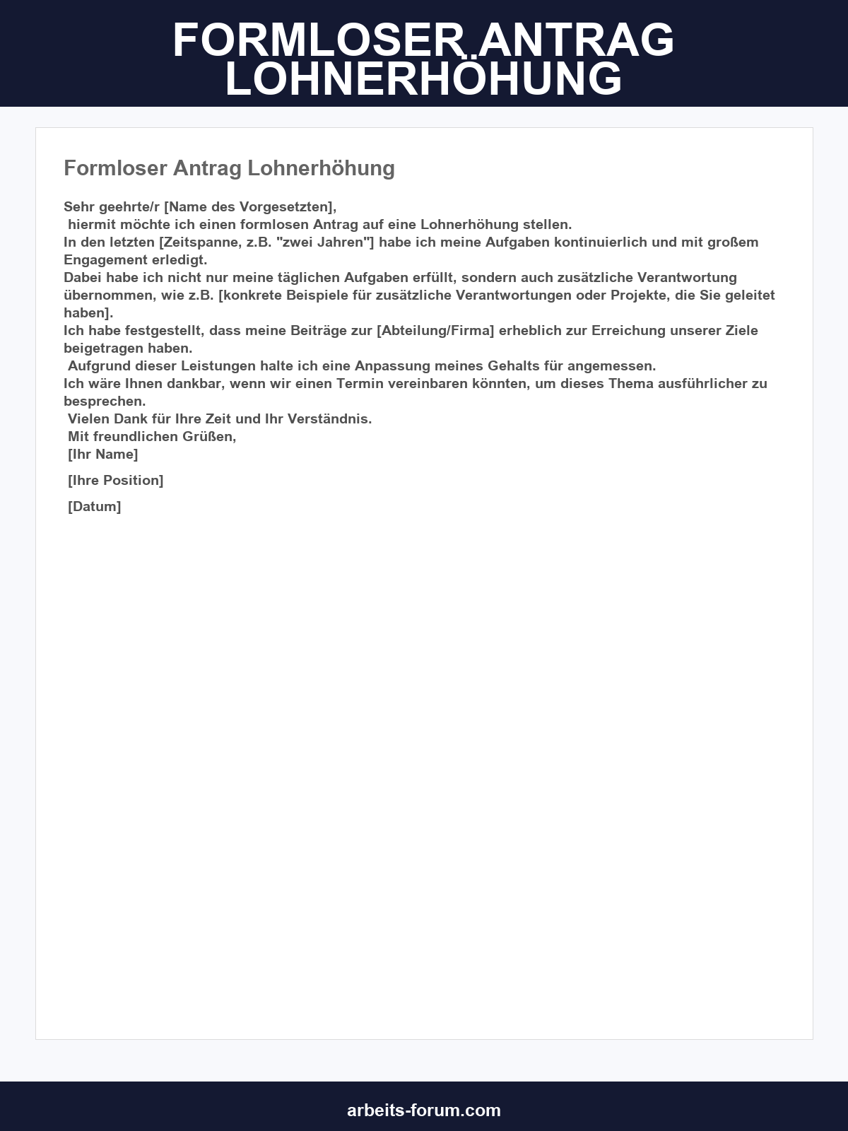 Formloser Antrag Lohnerhöhung