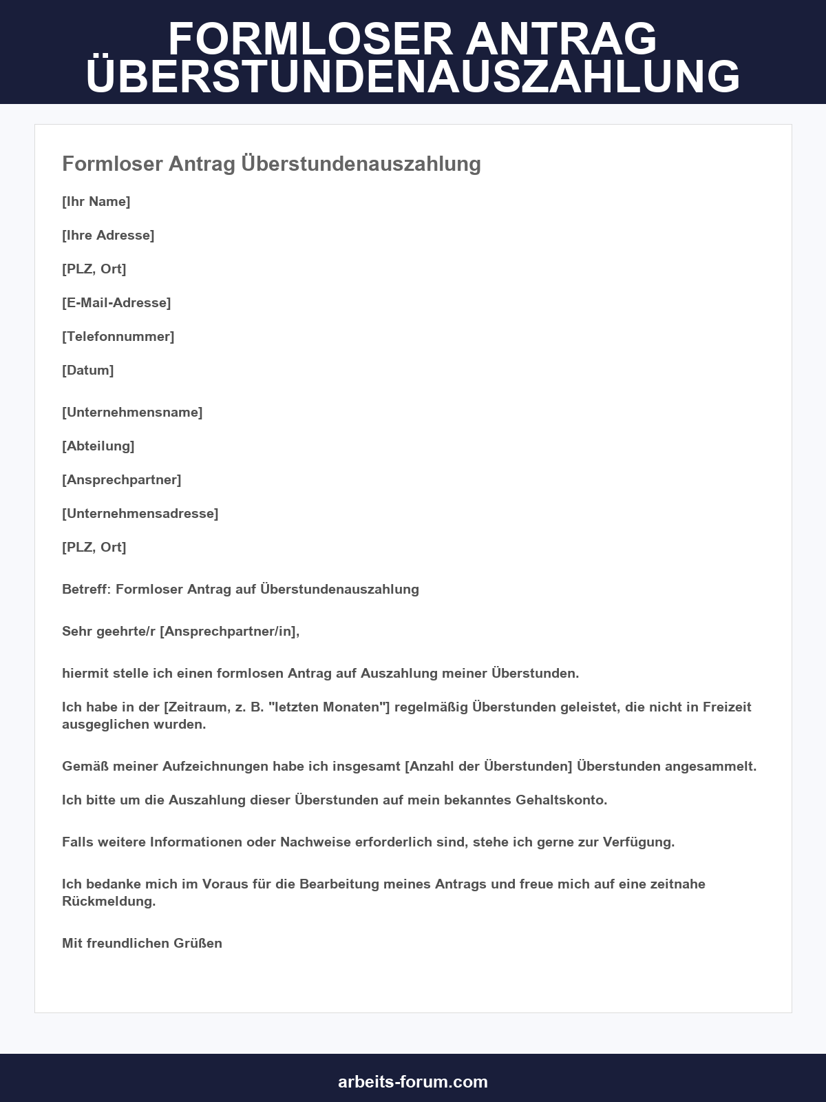 Formloser Antrag Überstundenauszahlung Vorlage
