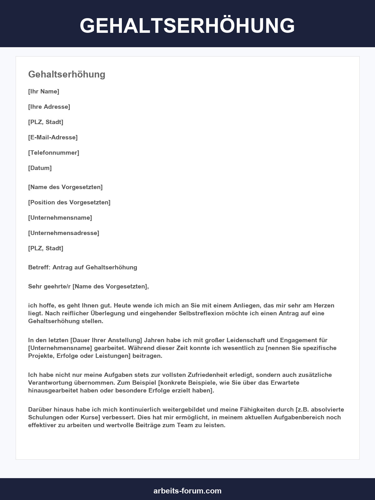 Musterbrief Gehaltserhöhung