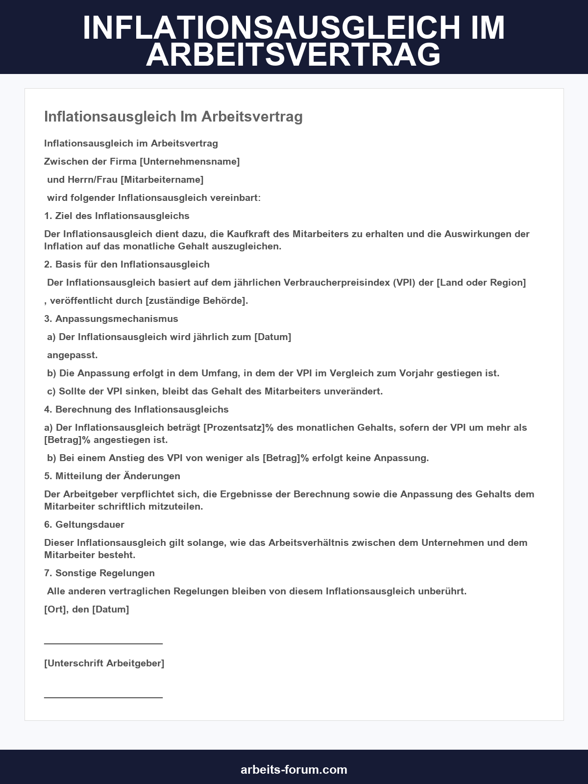 Inflationsausgleich Im Arbeitsvertrag Formulierung