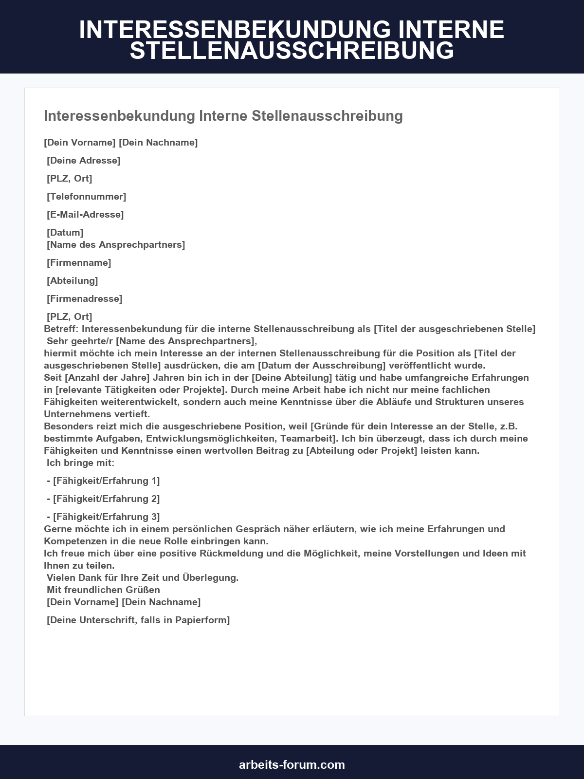 Interessenbekundung Interne Stellenausschreibung Vorlage