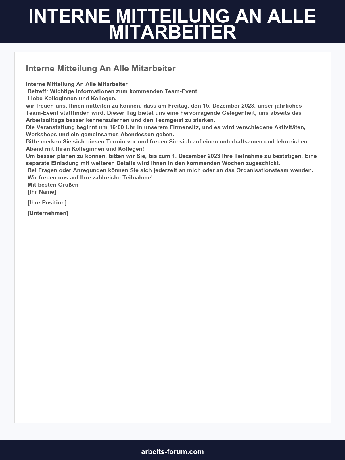 Interne Mitteilung An Alle Mitarbeiter Muster