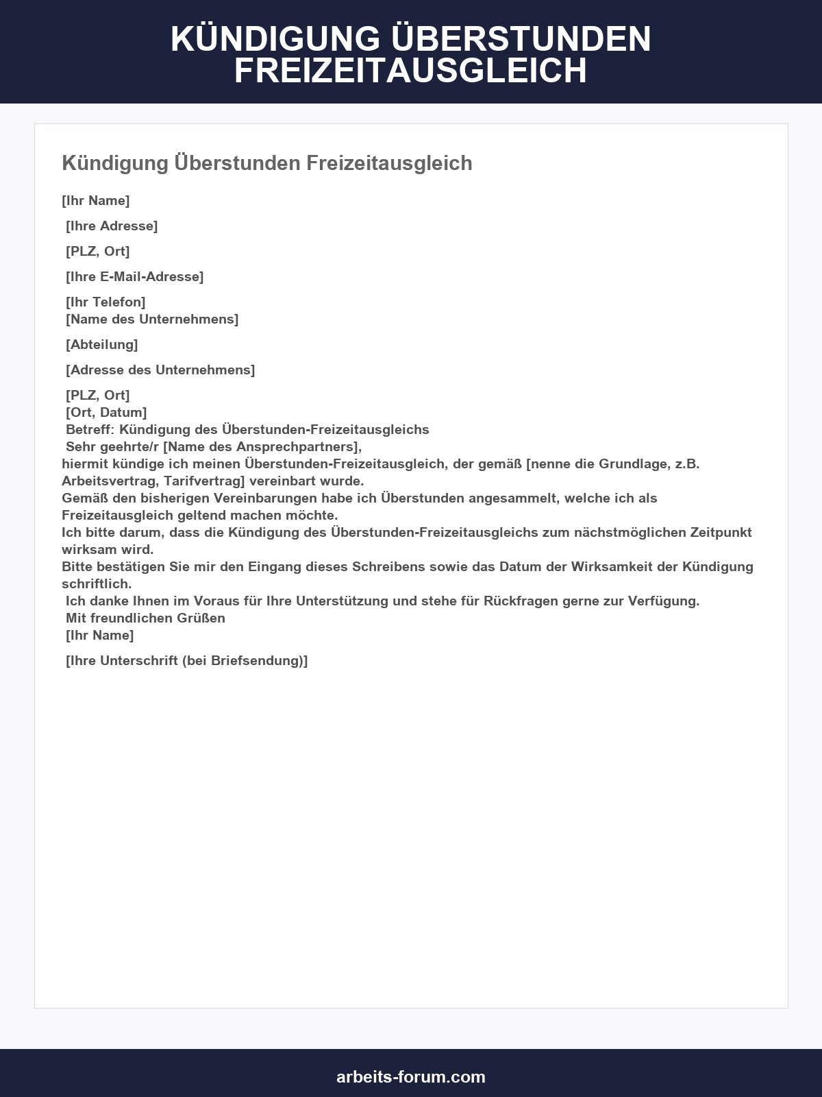Kündigung Überstunden Freizeitausgleich Muster