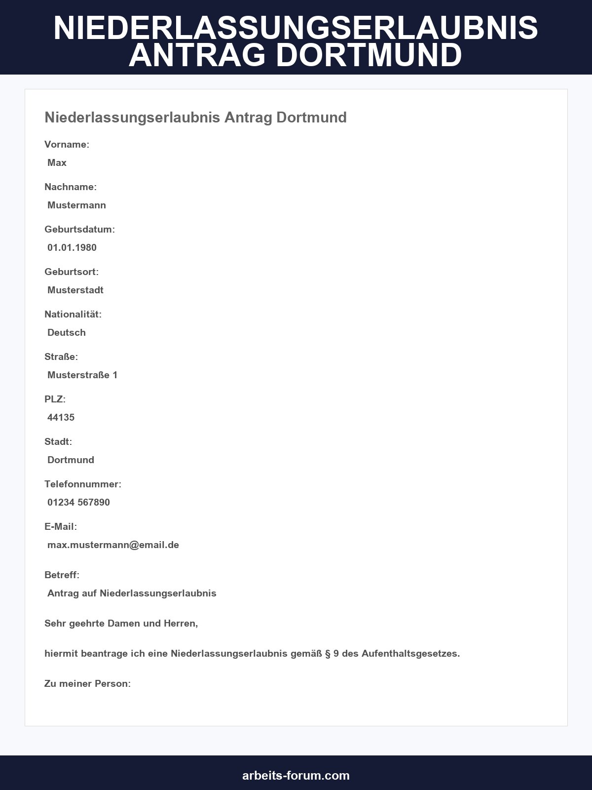 Niederlassungserlaubnis Antrag Dortmund