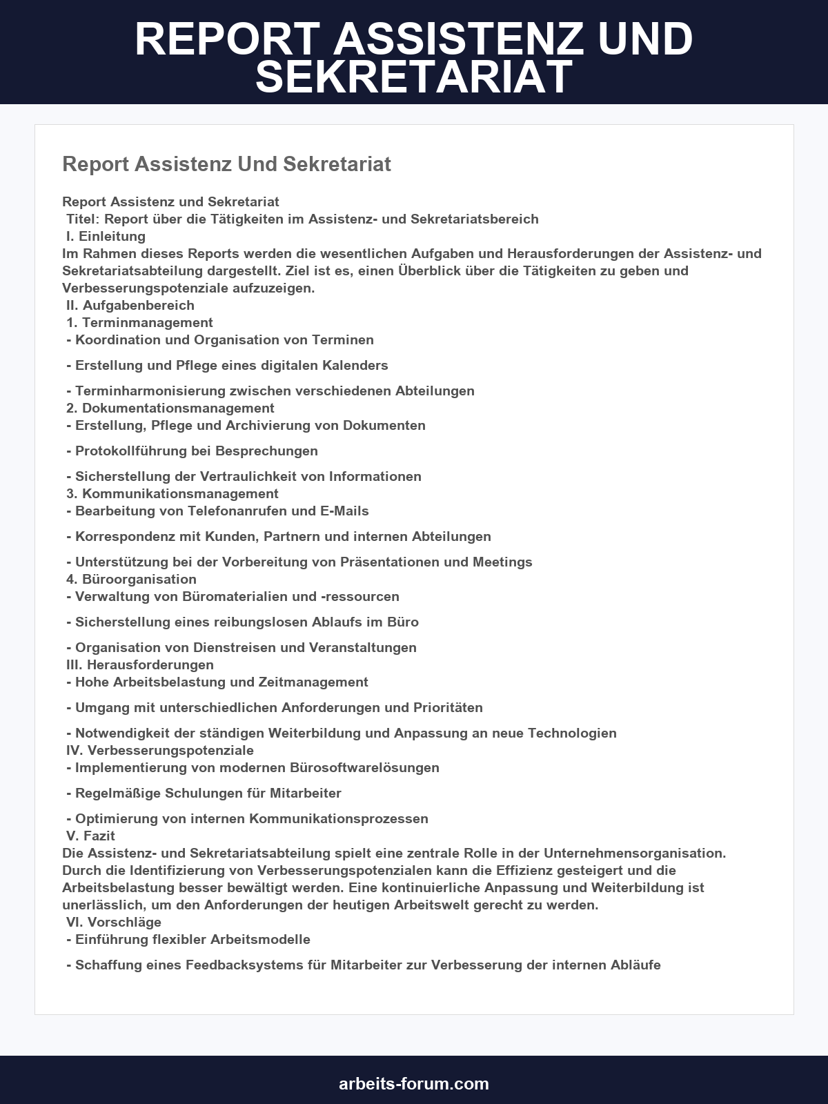 Muster Report Assistenz Und Sekretariat