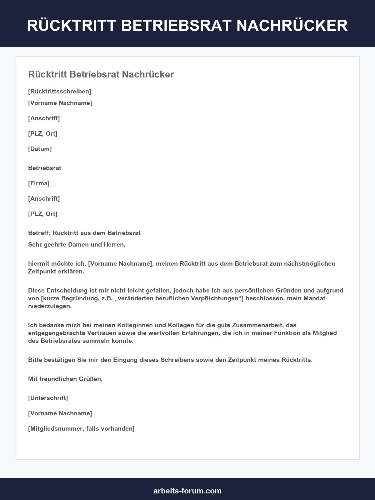 Rücktritt Betriebsrat Nachrücker Musterbrief