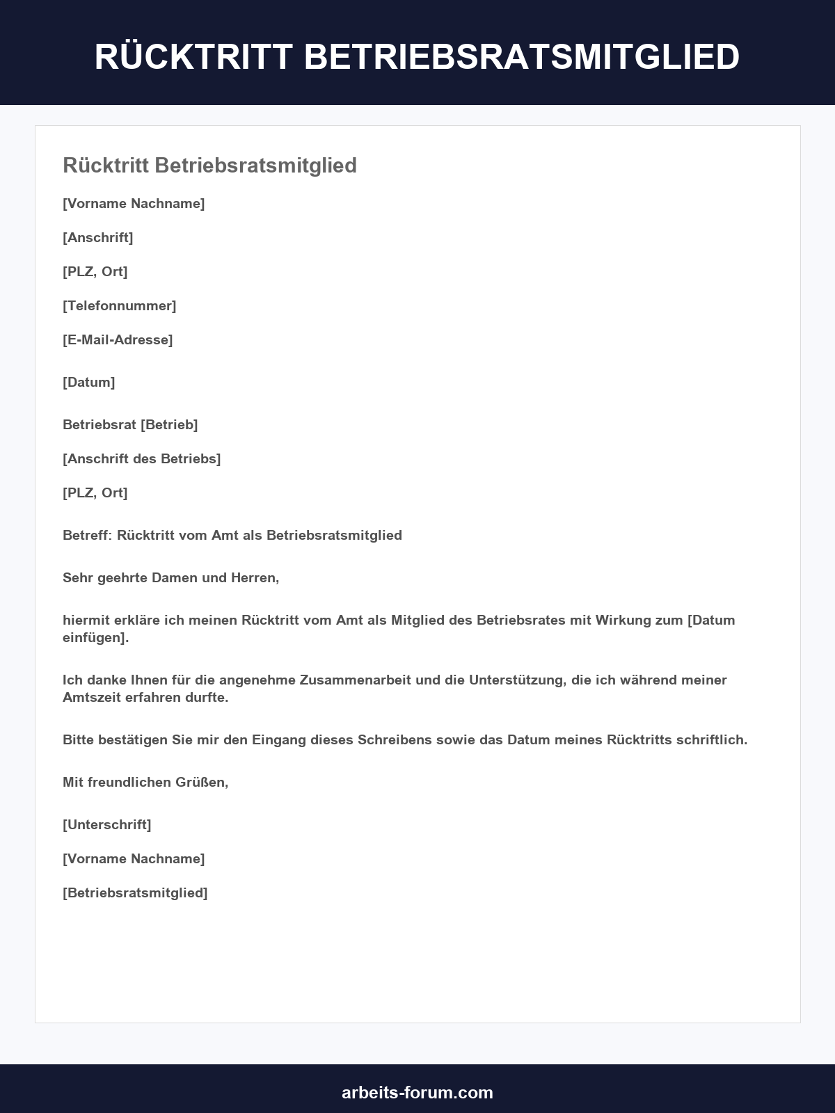 Rücktritt Betriebsratsmitglied Vorlage