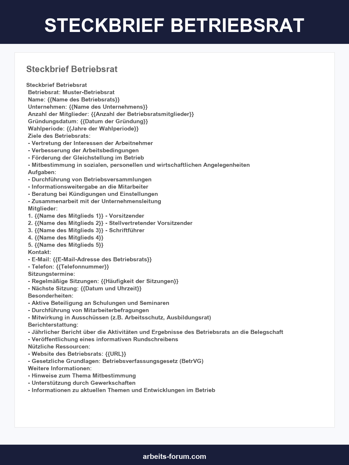 Steckbrief Betriebsrat Muster