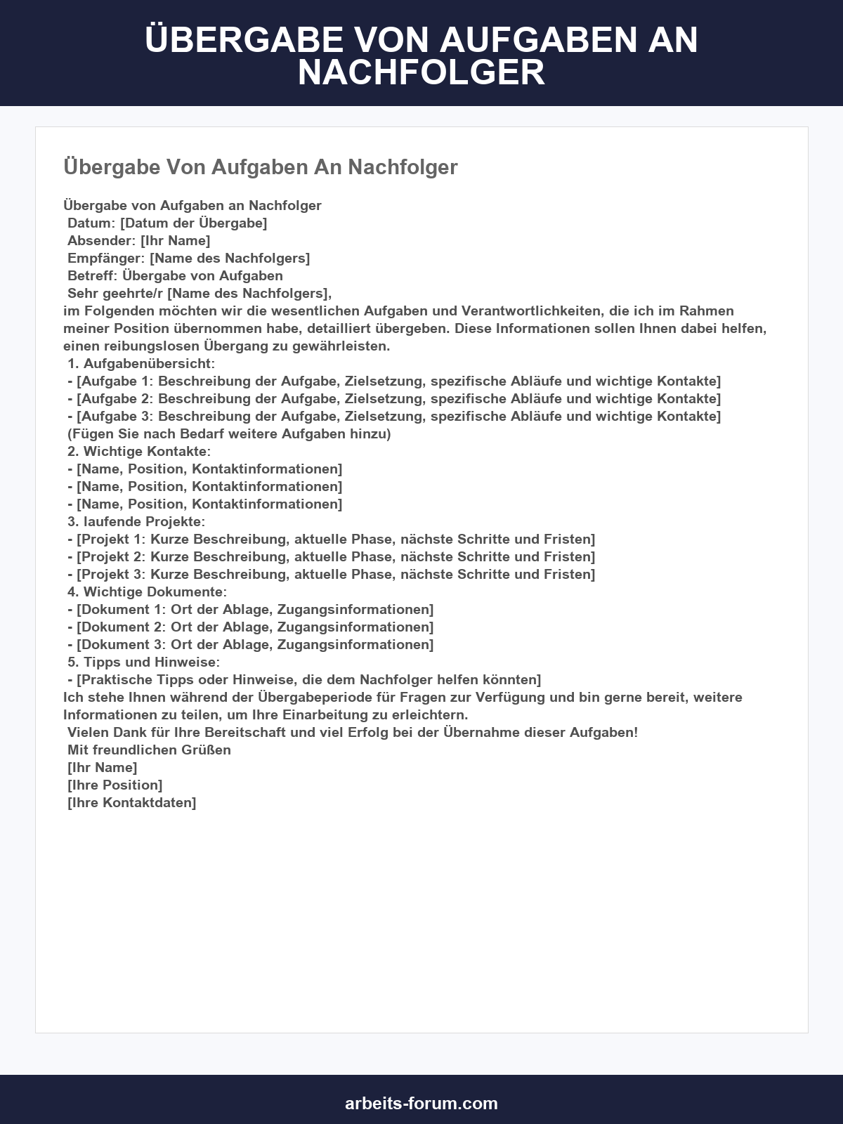 Übergabe Von Aufgaben An Nachfolger Vorlage