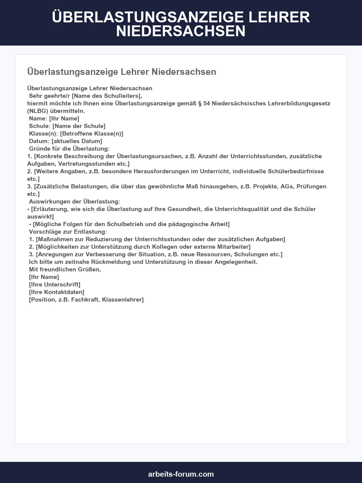 Überlastungsanzeige Lehrer Vordruck Niedersachsen