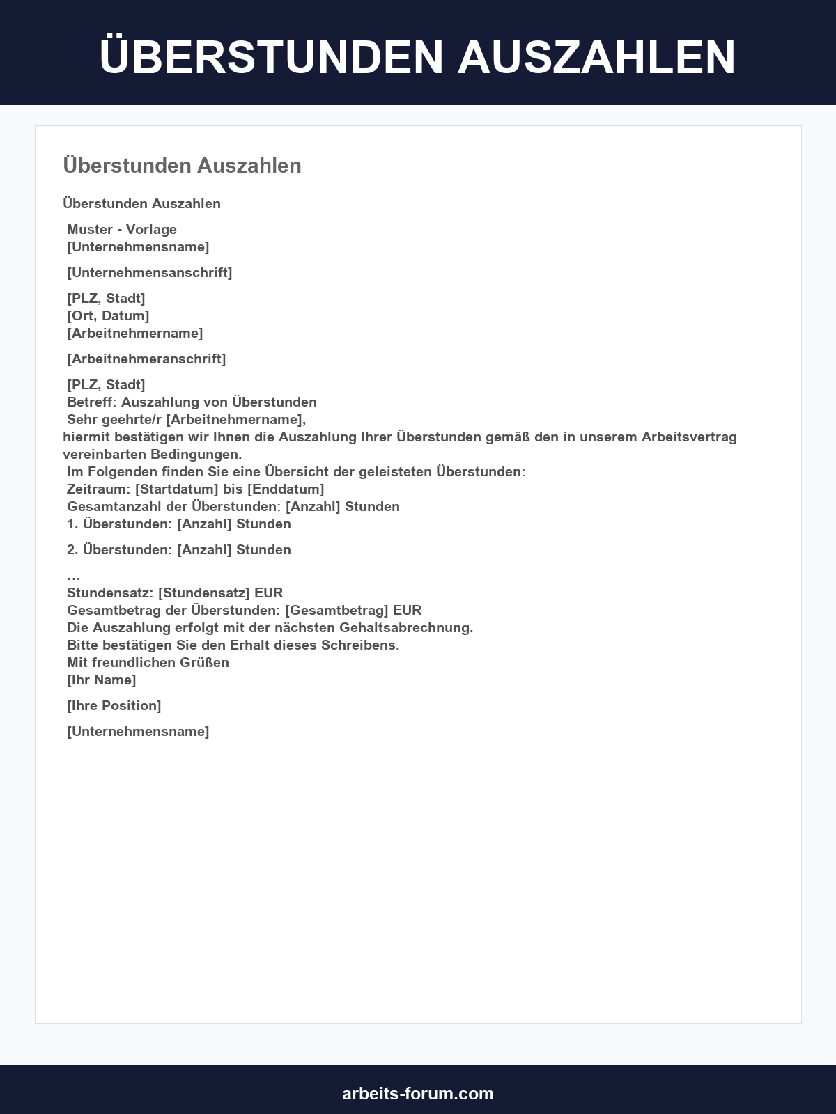 Musterschreiben Überstunden Auszahlen