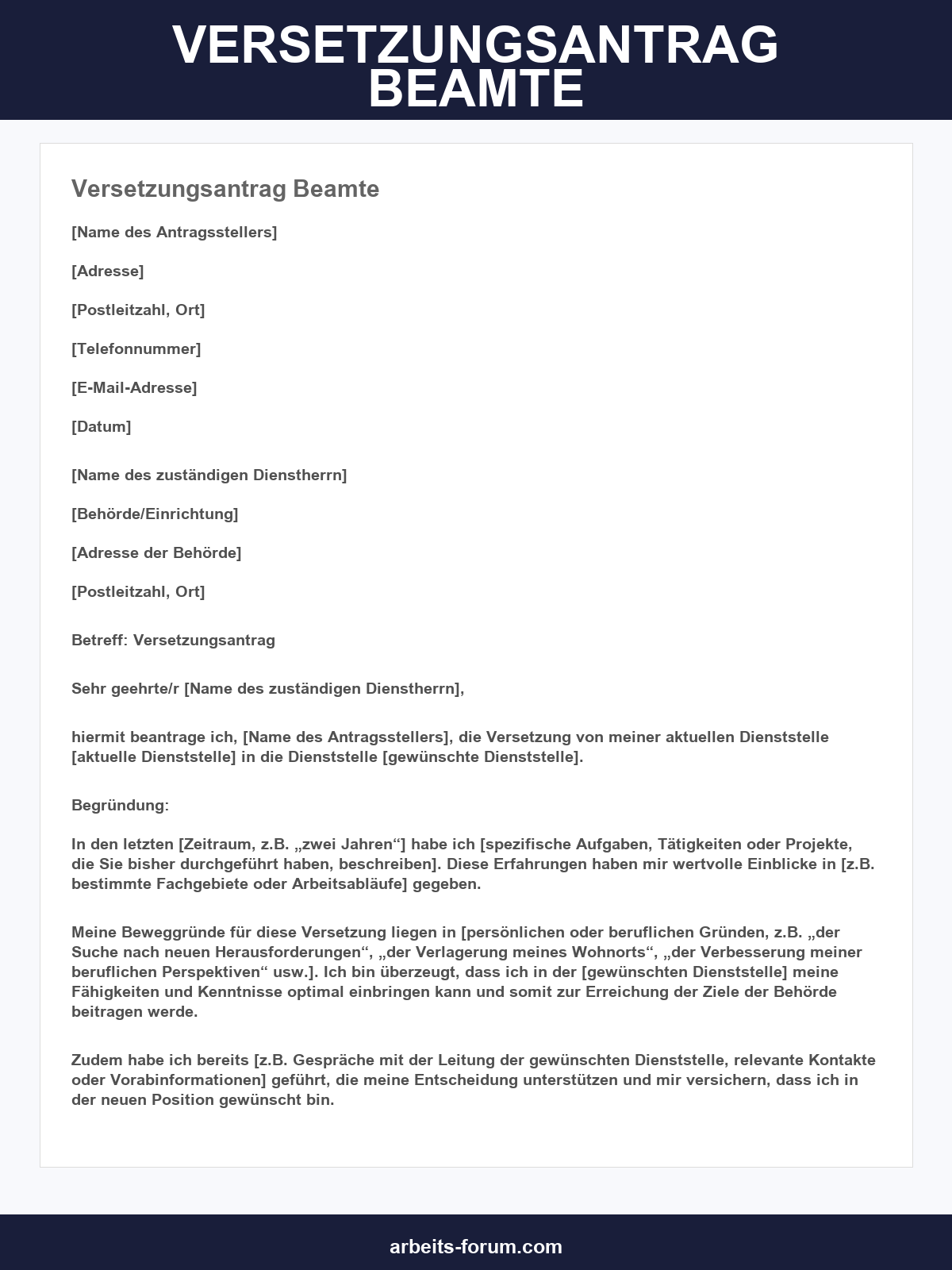 Versetzungsantrag Beamte Vorlage