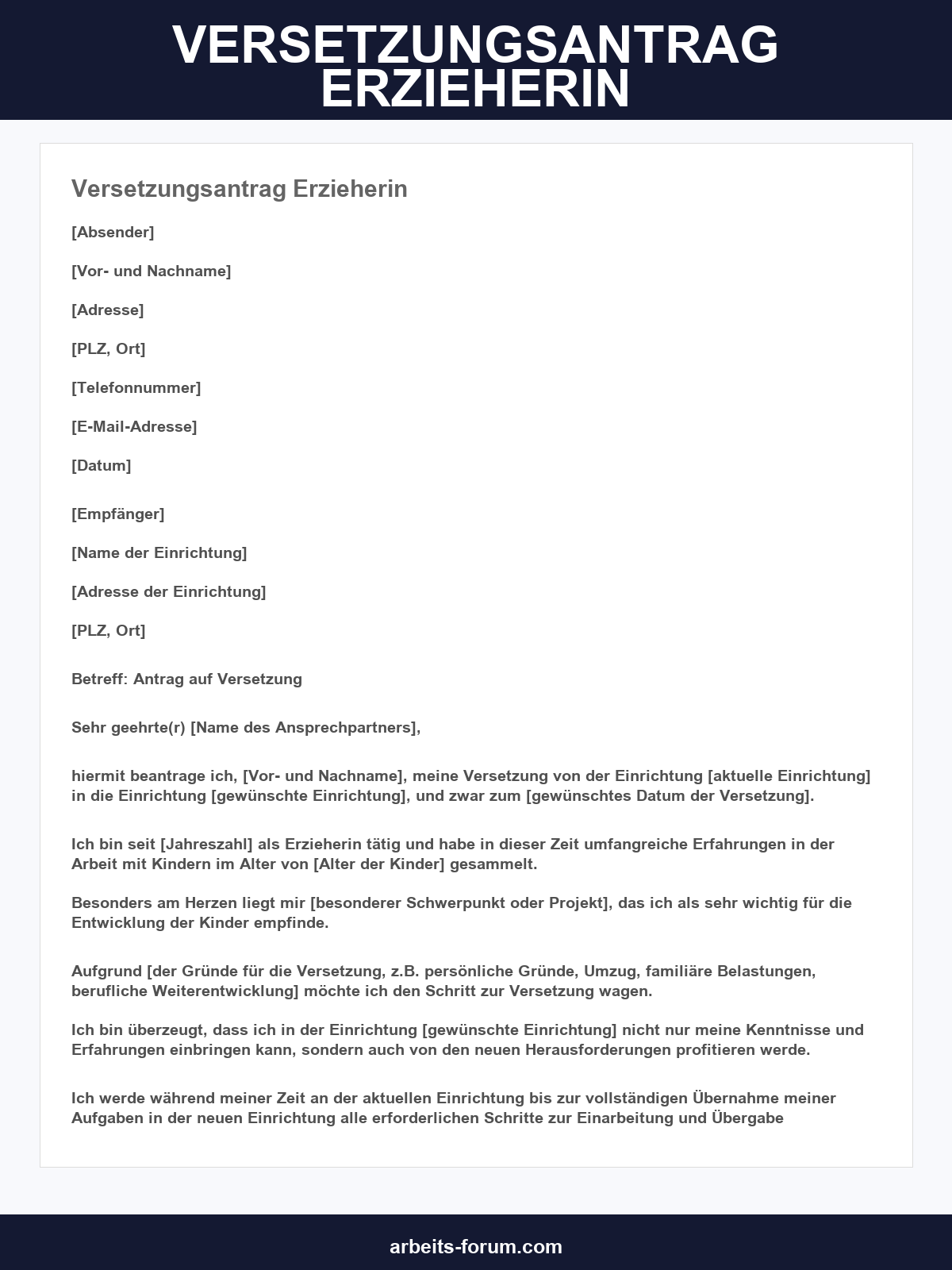 Versetzungsantrag Erzieherin Muster Vorlage