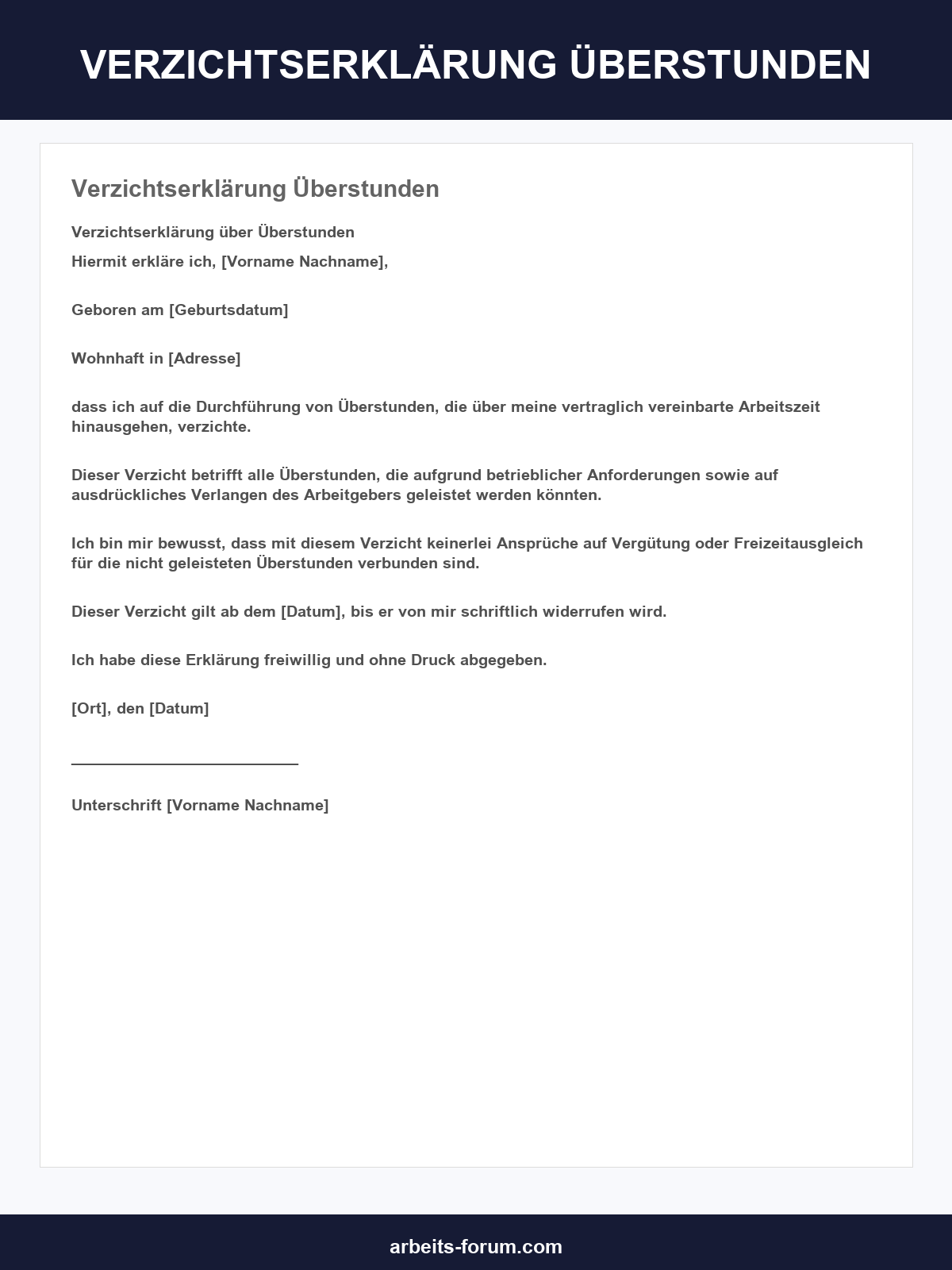 Verzichtserklärung Überstunden Muster