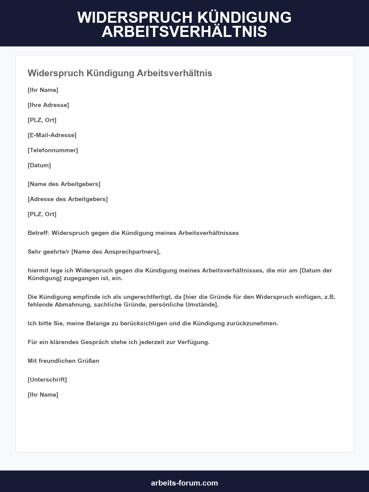 Widerspruch Kündigung Arbeitsverhältnis Muster