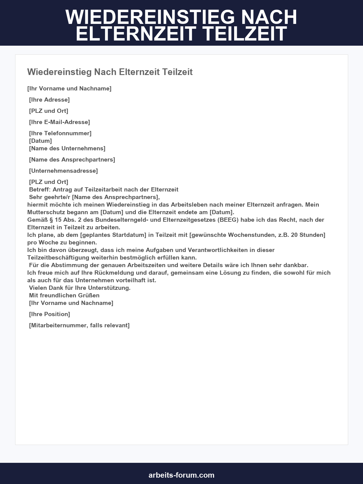 Wiedereinstieg Nach Elternzeit Teilzeit Musterbrief